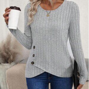 Button Detail Asymmetrical Hem Tee Grey 12 XL